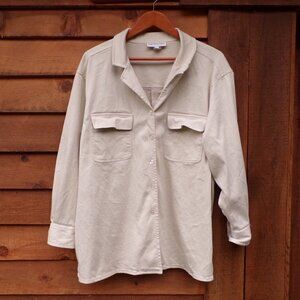 Bloomingdale's Women's 2X Heavy Cotton USA Long Sleeve Button Cream Color Top